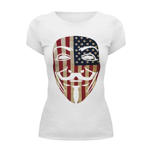 Заказать женскую футболку в Москве. Футболка базовая USA Anonymous от skynatural - готовые дизайны и нанесение принтов.