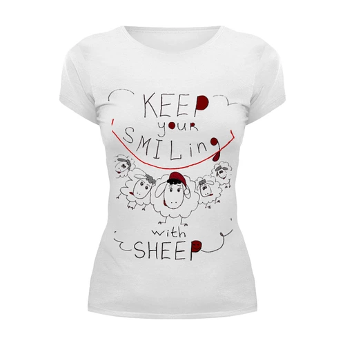 Заказать женскую футболку в Москве. Футболка базовая keep your smiling sheep от usha - готовые дизайны и нанесение принтов.