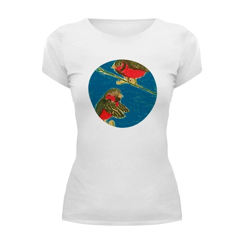 Заказать женскую футболку в Москве. Футболка базовая Снегири от mrs-snit@yandex.ru - готовые дизайны и нанесение принтов.