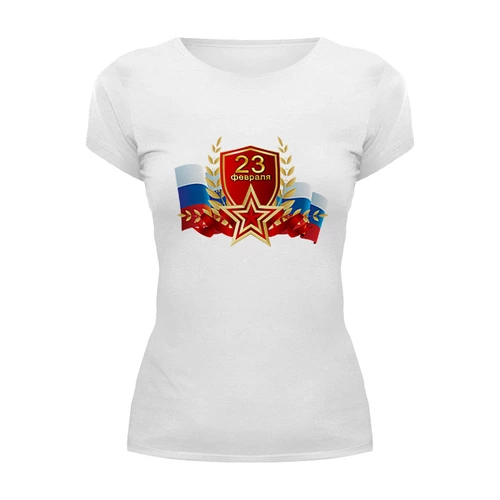 Заказать женскую футболку в Москве. Футболка базовая 23 февраля от THE_NISE  - готовые дизайны и нанесение принтов.