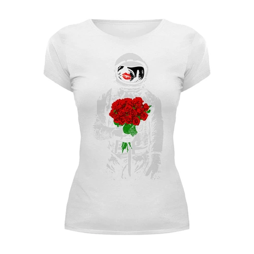 Заказать женскую футболку в Москве. Футболка базовая Букет красных роз от printik - готовые дизайны и нанесение принтов.