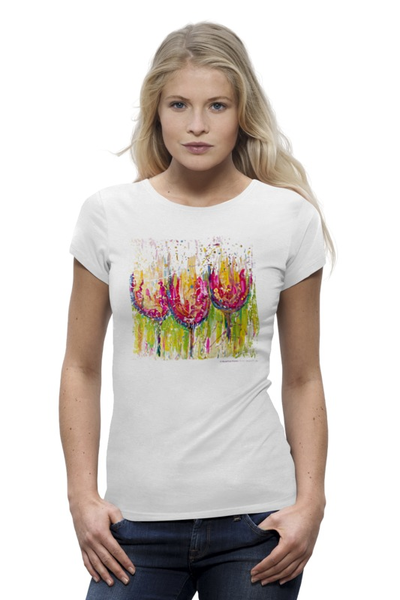 Заказать женскую футболку в Москве. Футболка базовая "Tulips shirt" от KOSA - готовые дизайны и нанесение принтов.