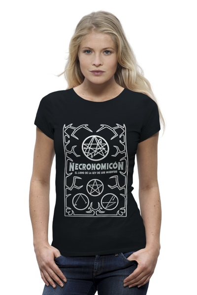 Заказать женскую футболку в Москве. Футболка базовая Necronomicon от Leichenwagen - готовые дизайны и нанесение принтов.