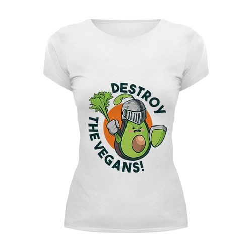 Заказать женскую футболку в Москве. Футболка базовая Destroy The Vegans от Павел Павел - готовые дизайны и нанесение принтов.
