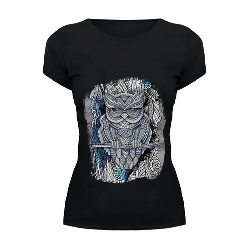 Заказать женскую футболку в Москве. Футболка базовая Doodle Owl от ArtBYtik - готовые дизайны и нанесение принтов.