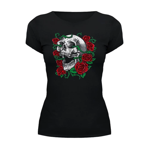 Заказать женскую футболку в Москве. Футболка базовая Skull and Roses от balden - готовые дизайны и нанесение принтов.