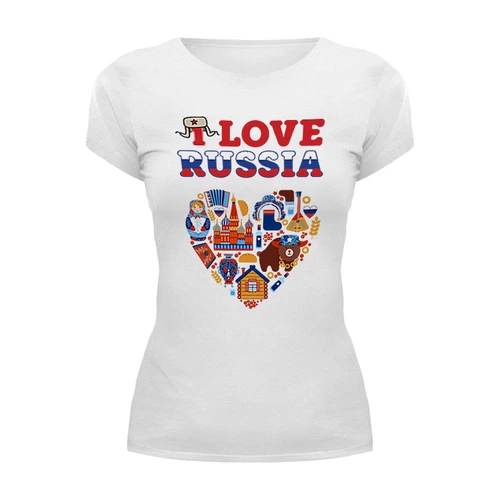 Заказать женскую футболку в Москве. Футболка базовая Я люблю Россию  от T-shirt print  - готовые дизайны и нанесение принтов.