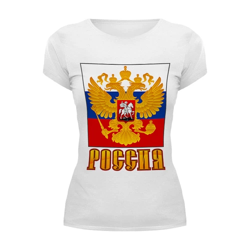 Заказать женскую футболку в Москве. Футболка базовая Россия герб от gopotol - готовые дизайны и нанесение принтов.