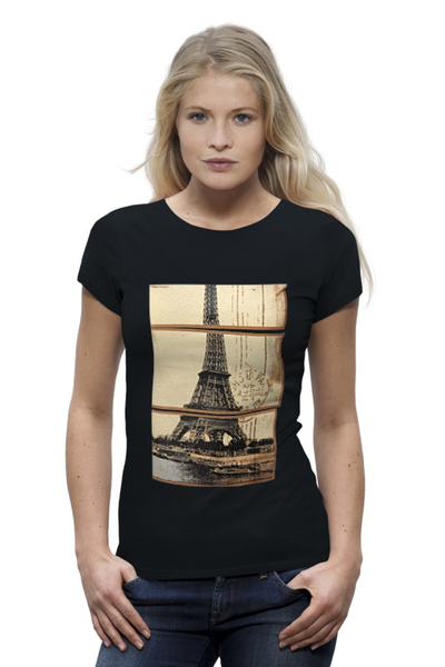 Заказать женскую футболку в Москве. Футболка базовая Эйфелева башня от Tony Rizzo - готовые дизайны и нанесение принтов.