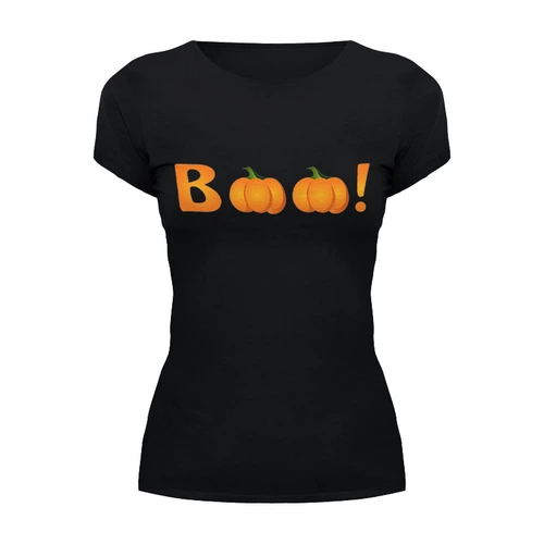 Заказать женскую футболку в Москве. Футболка базовая Halloween Boo! от CoolDesign - готовые дизайны и нанесение принтов.