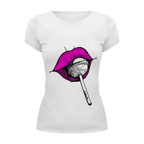 Заказать женскую футболку в Москве. Футболка базовая pink lips от anelecom - готовые дизайны и нанесение принтов.