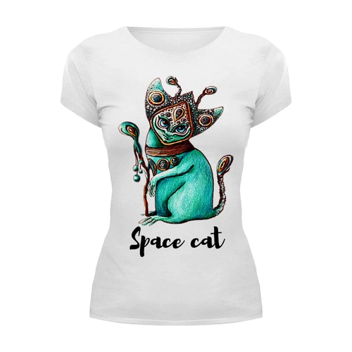 Заказать женскую футболку в Москве. Футболка базовая Space cat от t.kasckevitch2016@yandex.ru - готовые дизайны и нанесение принтов.