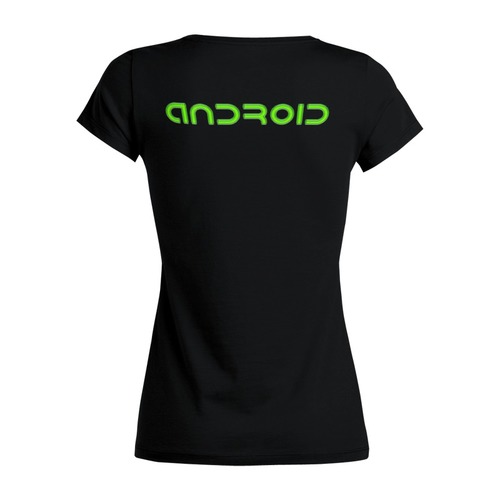 Заказать женскую футболку в Москве. Футболка базовая Android Eats Apple от balden - готовые дизайны и нанесение принтов.