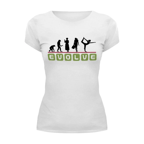 Заказать женскую футболку в Москве. Футболка базовая Йога (Эволюция) от trugift - готовые дизайны и нанесение принтов.