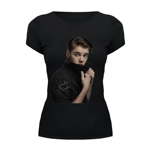 Заказать женскую футболку в Москве. Футболка базовая Justin Bieber от buhonow - готовые дизайны и нанесение принтов.