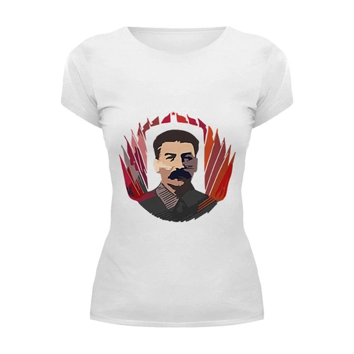 Заказать женскую футболку в Москве. Футболка базовая Сталин  от Картинки на грудь - готовые дизайны и нанесение принтов.