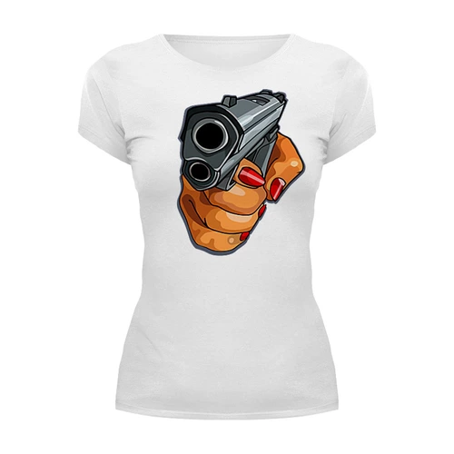 Заказать женскую футболку в Москве. Футболка базовая Hand & Gun от balden - готовые дизайны и нанесение принтов.