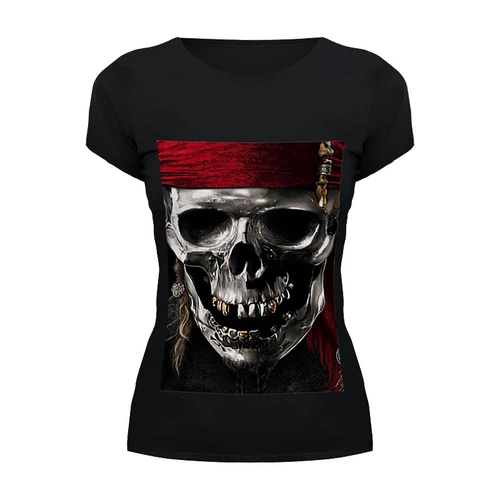 Заказать женскую футболку в Москве. Футболка базовая пираты карибского моря от Mishania - готовые дизайны и нанесение принтов.