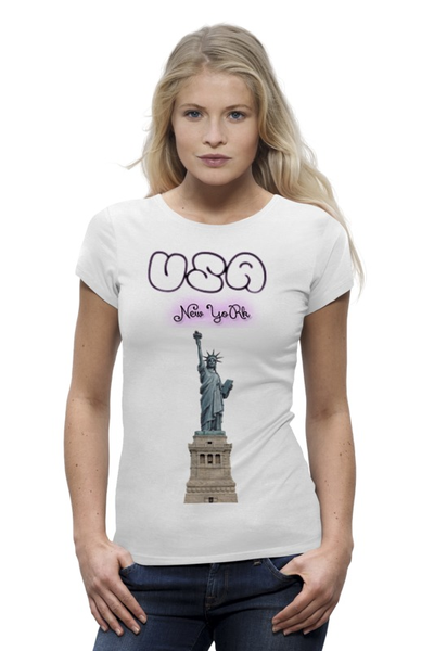 Заказать женскую футболку в Москве. Футболка базовая USA New York от Nalivaev - готовые дизайны и нанесение принтов.