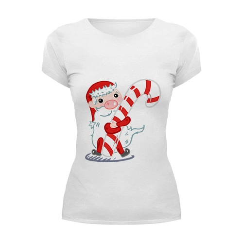Заказать женскую футболку в Москве. Футболка базовая Дед Мороз с леденцом  от Romanova - готовые дизайны и нанесение принтов.