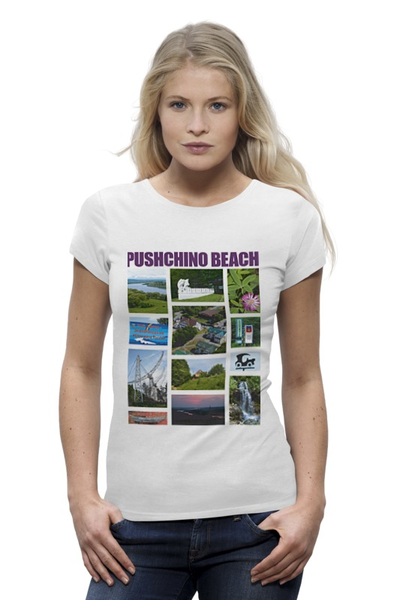 Заказать женскую футболку в Москве. Футболка базовая Pushchino beach от Andy Quarry - готовые дизайны и нанесение принтов.