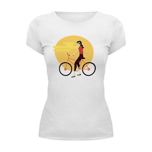 Заказать женскую футболку в Москве. Футболка базовая Девушка на велосипеде от Мария Никитина - готовые дизайны и нанесение принтов.