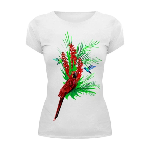 Заказать женскую футболку в Москве. Футболка базовая Тропические птицы от Зорго АРТ. от Zorgo-Art  - готовые дизайны и нанесение принтов.