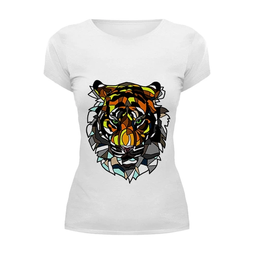 Заказать женскую футболку в Москве. Футболка базовая морда тигра от krolya_spb@mail.ru - готовые дизайны и нанесение принтов.