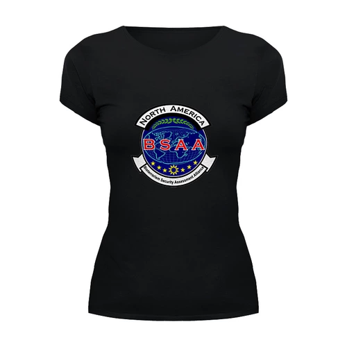 Заказать женскую футболку в Москве. Футболка базовая Resident Evil. BSAA от game-fan - готовые дизайны и нанесение принтов.