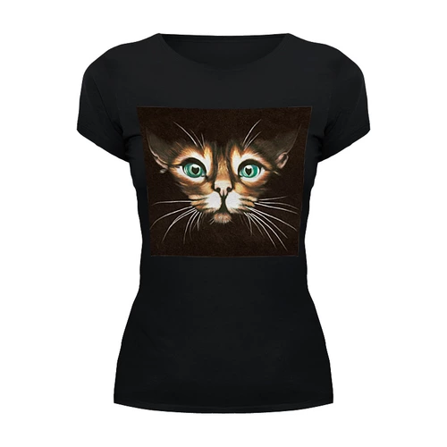Заказать женскую футболку в Москве. Футболка базовая кошка с зелеными глазами от Kris Leov - готовые дизайны и нанесение принтов.