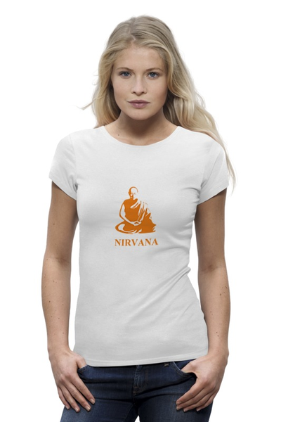 Заказать женскую футболку в Москве. Футболка базовая Nirvana-orange от LINGAM ART | lingam.ord@gmail.com - готовые дизайны и нанесение принтов.