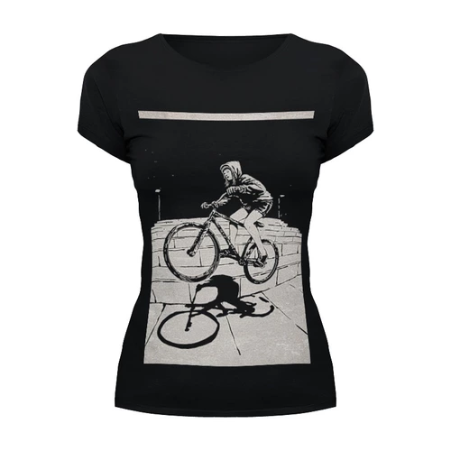 Заказать женскую футболку в Москве. Футболка базовая девушка на велосипеде от monster66 - готовые дизайны и нанесение принтов.