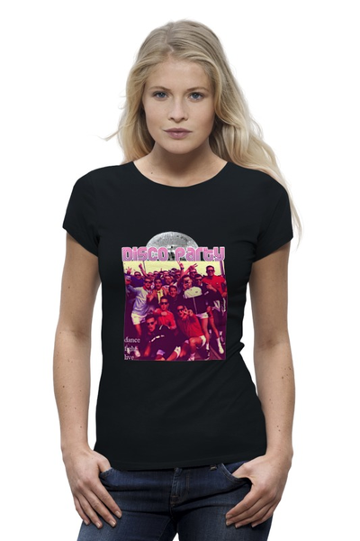 Заказать женскую футболку в Москве. Футболка базовая Disco casuals от торгаш - готовые дизайны и нанесение принтов.