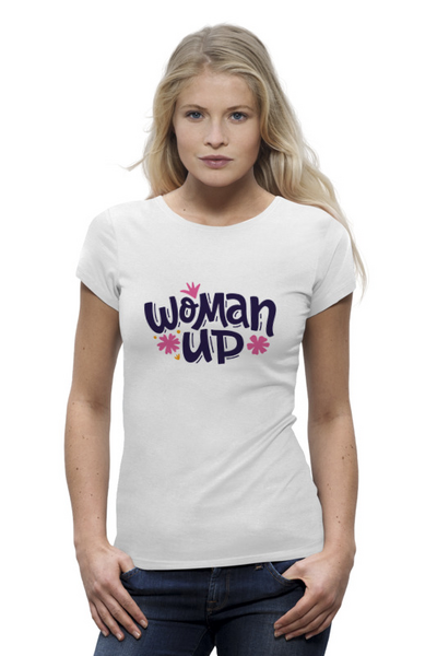 Заказать женскую футболку в Москве. Футболка базовая Woman Up от fashionsallymagazine@gmail.com - готовые дизайны и нанесение принтов.