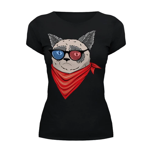 Заказать женскую футболку в Москве. Футболка базовая Угрюмый кот от printik - готовые дизайны и нанесение принтов.