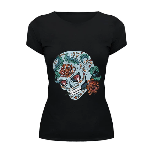 Заказать женскую футболку в Москве. Футболка базовая Skull от ideboshir - готовые дизайны и нанесение принтов.