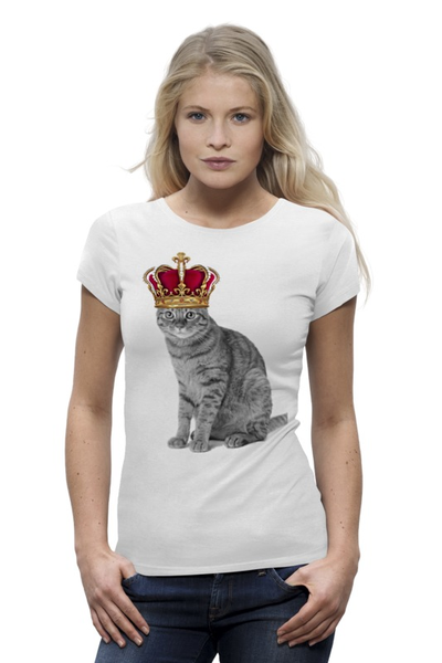 Заказать женскую футболку в Москве. Футболка базовая кот-король от cobra - готовые дизайны и нанесение принтов.