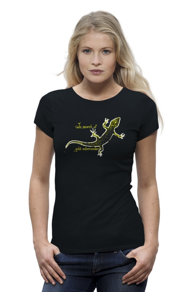 Заказать женскую футболку в Москве. Футболка базовая в поисках золотой саламандры от meland - готовые дизайны и нанесение принтов.