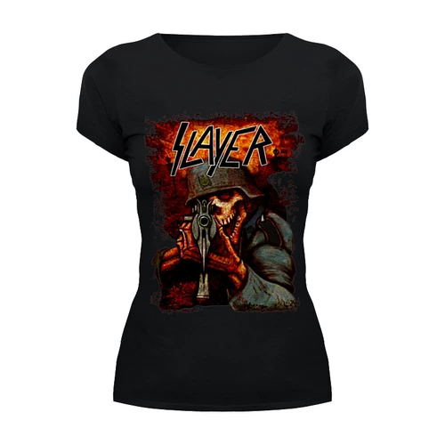 Заказать женскую футболку в Москве. Футболка базовая Slayer Band от Leichenwagen - готовые дизайны и нанесение принтов.