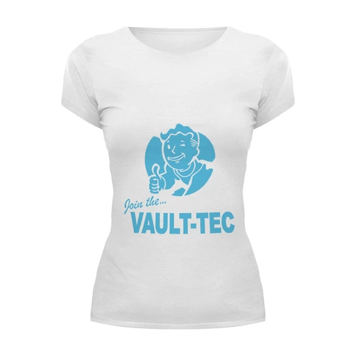 Заказать женскую футболку в Москве. Футболка базовая Fallout Vault-Tec от cherdantcev - готовые дизайны и нанесение принтов.