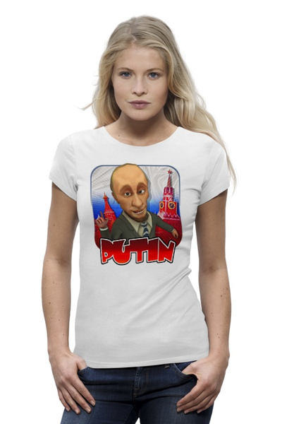 Заказать женскую футболку в Москве. Футболка базовая Putin от Leichenwagen - готовые дизайны и нанесение принтов.