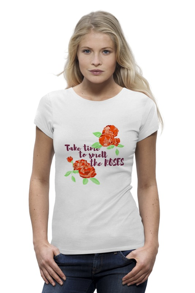Заказать женскую футболку в Москве. Футболка базовая Найдите время от Evgenia Bandagnomych - готовые дизайны и нанесение принтов.