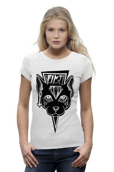 Заказать женскую футболку в Москве. Футболка базовая cAT КОТ от fimdesigners - готовые дизайны и нанесение принтов.