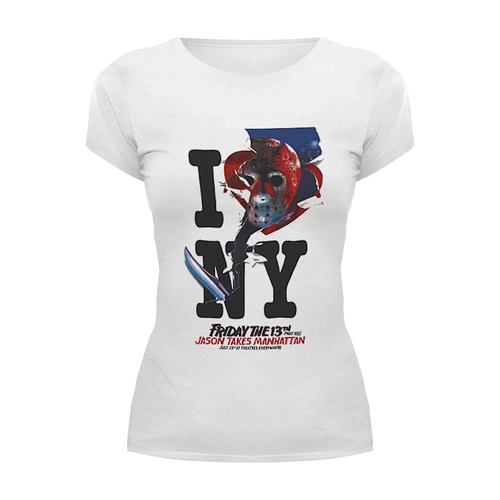 Заказать женскую футболку в Москве. Футболка базовая Friday the 13th / I love NY от KinoArt - готовые дизайны и нанесение принтов.
