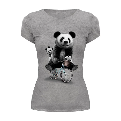 Заказать женскую футболку в Москве. Футболка базовая Панда на велосипеде от Xieros - готовые дизайны и нанесение принтов.