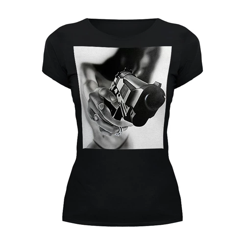 Заказать женскую футболку в Москве. Футболка базовая Пистолет от Никита Коледенков - готовые дизайны и нанесение принтов.