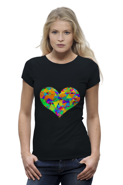 Заказать женскую футболку в Москве. Футболка базовая Rainbow Heart от innokesh - готовые дизайны и нанесение принтов.