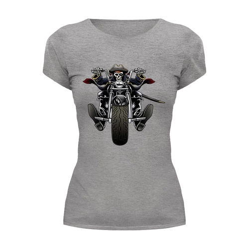 Заказать женскую футболку в Москве. Футболка базовая Скелетон на мотоцикле от T-shirt print  - готовые дизайны и нанесение принтов.
