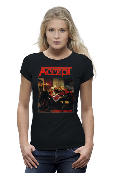 Заказать женскую футболку в Москве. Футболка базовая Accept band от Leichenwagen - готовые дизайны и нанесение принтов.