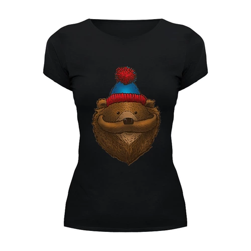 Заказать женскую футболку в Москве. Футболка базовая Медведь с усами от printik - готовые дизайны и нанесение принтов.